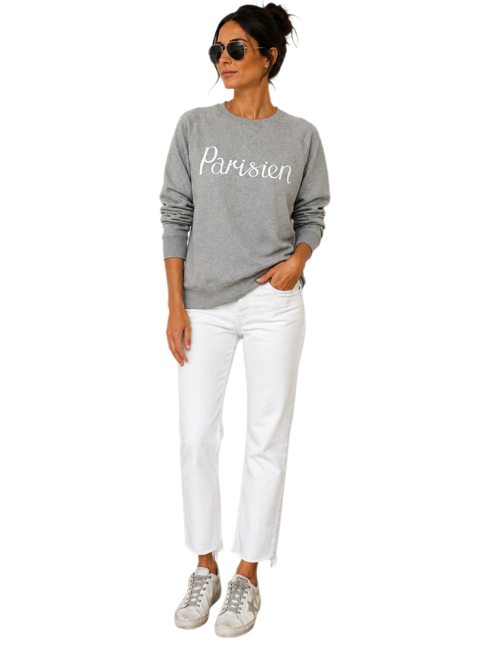 Maison Kitsuné Parisien Grey Crew Neck Sweatshirt Size S